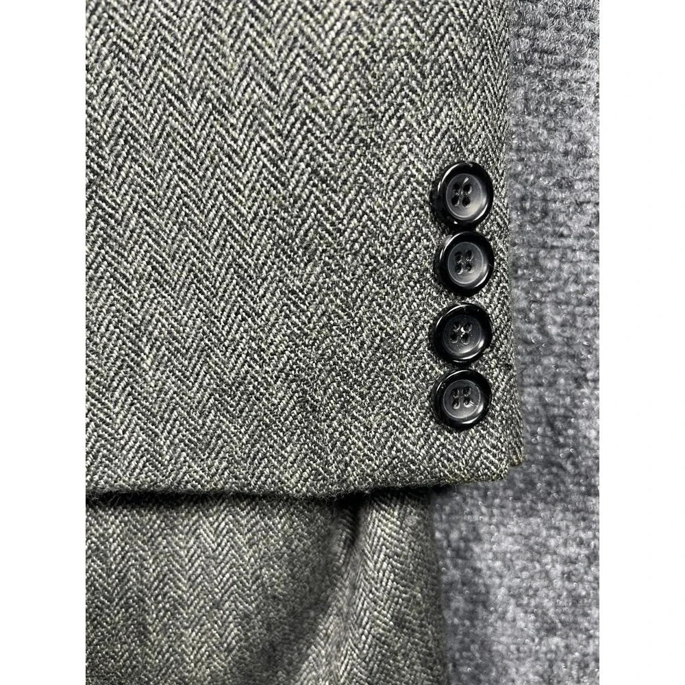 Alan Flusser Men's Grey Herringbone 100% Pure Lambswool Blazer Jacket‎ Size 48L